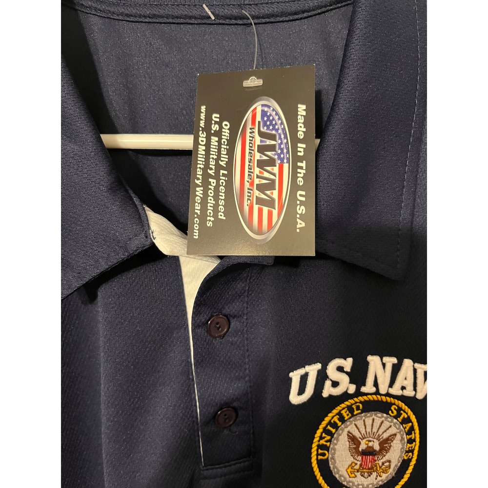 JWM US Navy Performance Golf Shirt Mens Large Blue White Polo Made in USA NWT - Picture 3 of 6